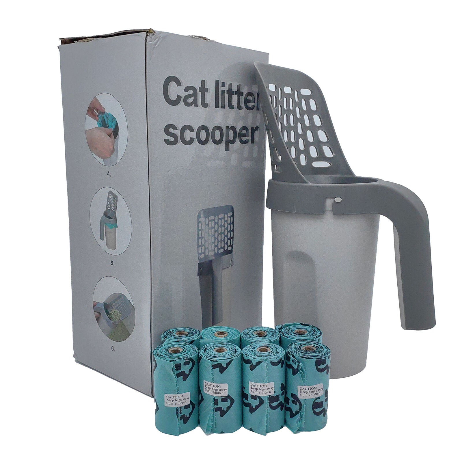 Cat Litter Scoop Detachable Deep Shovel Holder with Poop Sifting ,120 Bin Bags