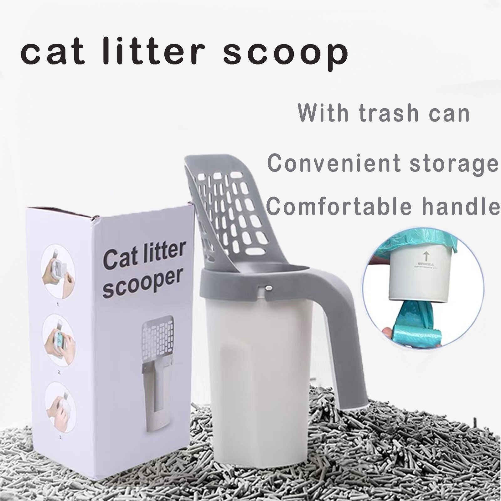 Cat Litter Scoop Detachable Deep Shovel Holder with Poop Sifting ,120 Bin Bags